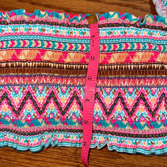Body Glove Bliss Off The Shoulder Smocked Southwestern Print Bikini Top Size L - Picture 13 of 13